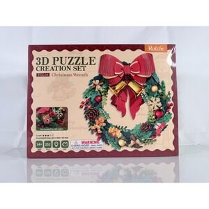 Rolife Christmas Wreath‎ 3D Wooden 252 Pc Puzzle DIY Holiday Decor LED Light Up